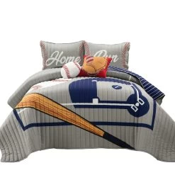 Baseball Game Reversible Oversized Kids Quilt 4Pc Set