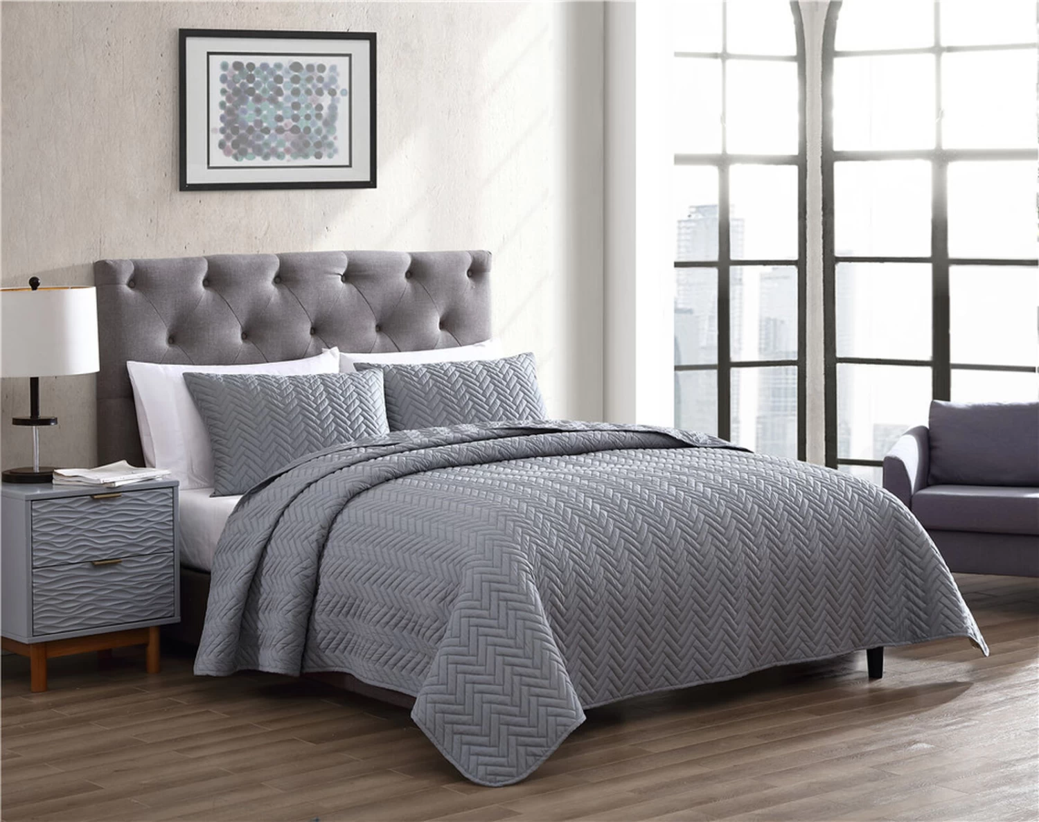 Birch 3 Piece King Quilt Set Gray 5 Birch 3 Piece King Quilt Set Gray - Image 3