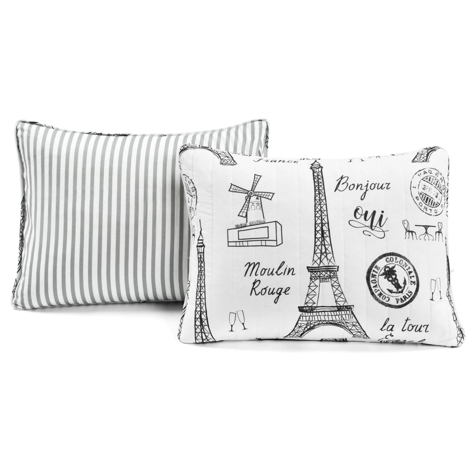 Paris Bonjour Reversible Cotton Quilt Black/White 3Pc Set King 10 Paris Bonjour Reversible Cotton Quilt Black/White 3Pc Set King - Image 8
