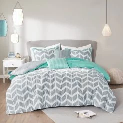 QuikFurn Reversible Comforter Set In Grey White Aqua Teal Chevron Stripe -Fashion Bedding Store 173c175237e7442d888c4aba69472ff6