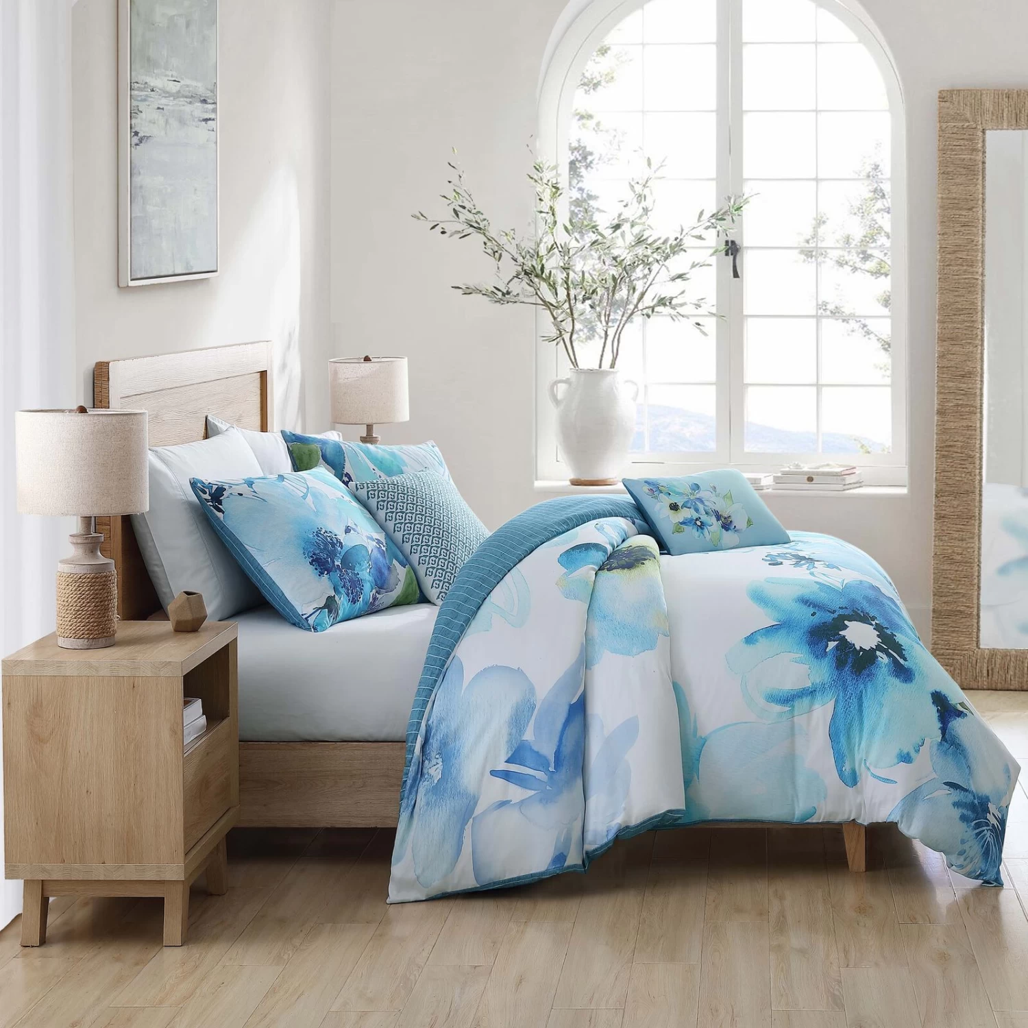 Bebejan Watercolor Blue 100% Cotton 5-Piece Reversible Comforter Set 5 Bebejan Watercolor Blue 100% Cotton 5-Piece Reversible Comforter Set - Image 3