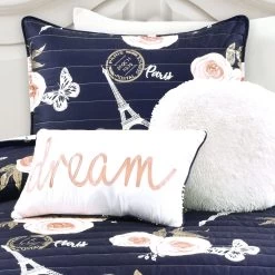 Vintage Paris Rose Butterfly Script Quilt 4Pc Set -Fashion Bedding Store 21f5a53ddda245dea912e03d8dec676c