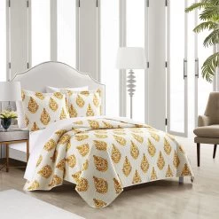 Chic Home Breana Quilt Set Floral Medallion Print Design Bedding Yellow -Fashion Bedding Store 2810163c7c7743afad9a236709b294e0