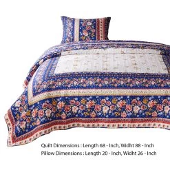 Loir 2 Piece Twin Quilt Set With Floral Print, Multicolor-Benzara -Fashion Bedding Store 3468bc26ab6440b9a730959b4f66d40f