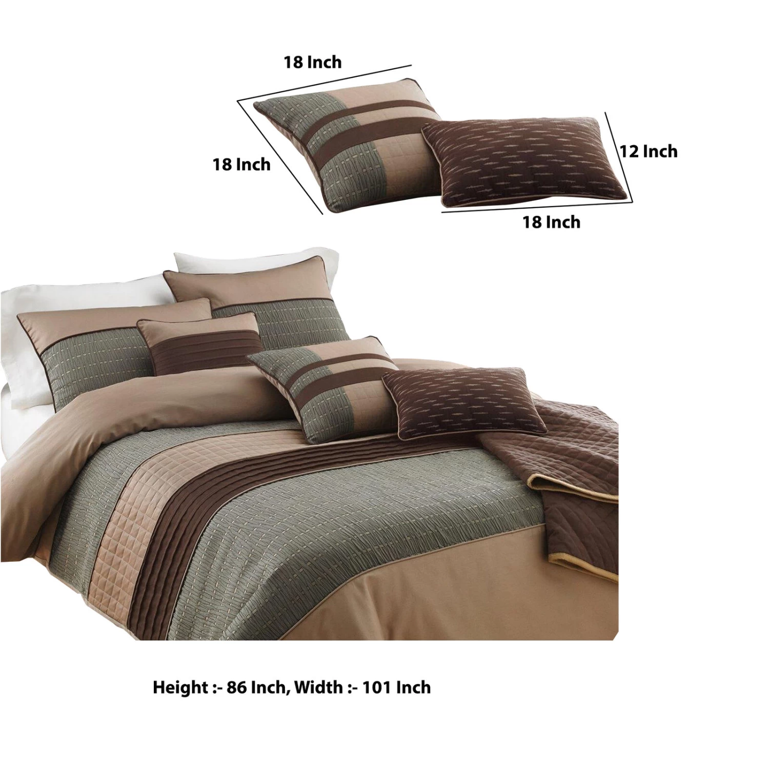 7 Piece King Polyester Comforter Set With Pleats And Texture, Gray And Brown-Benzara 8 7 Piece King Polyester Comforter Set With Pleats And Texture, Gray And Brown-Benzara - Image 6