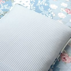 Cottage Core Flower Stripe Oversized Reversible Cotton Quilt Blue/Dusty Pink 3Pc Set Full/Queen -Fashion Bedding Store 47aa749bf147441a985c15b0bbf3ede0