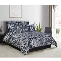 Legacy Decor Beautiful Black And White Queen Size Zebra Print Faux Fur Comforter Bedding Set