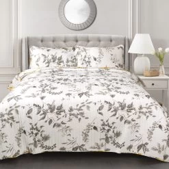 Penrose Floral Quilt Yellow/Gray 3Pc Set Full/Queen -Fashion Bedding Store 4c7d799c27294d4ea1ca4acdac4f7070