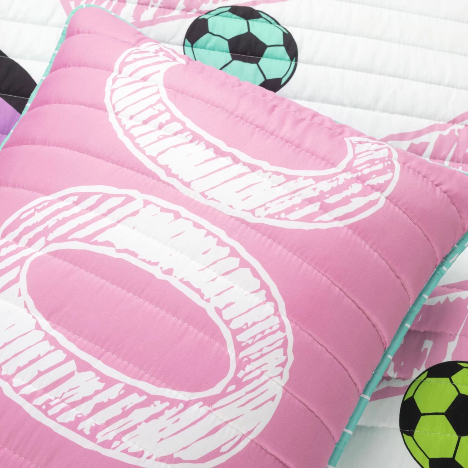 Girls Soccer Kick Reversible Oversized Quilt 5Pc Set 7 Girls Soccer Kick Reversible Oversized Quilt 5Pc Set - Image 5