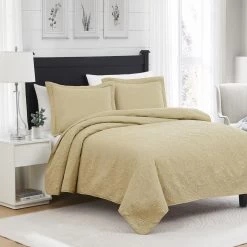 RT Designers Collection Milla 3pc Pinsonic Premium Quality All Season Quilt Set For Revitalize Bedroom King Gold