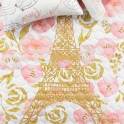 Watercolor Rose Paris Glitter Reversible Quilt 5Pc Set -Fashion Bedding Store 708664aa39c448a5ae8d4dc764defb20