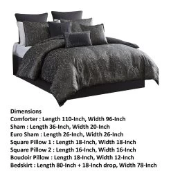 Pixie 10 Piece Polyester King Comforter Set, Damask Pattern, Charcoal Gray-Benzara -Fashion Bedding Store 7112d53ae8ff44d1991d03fb49f82094