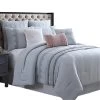 Valletta 8 Piece Queen Comforter Set With Embroidery And Pleats The Urban Port, Gray-Benzara