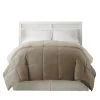 Genoa King Size Box Quilted Reversible Comforter The Urban Port, Brown And Gold-Benzara