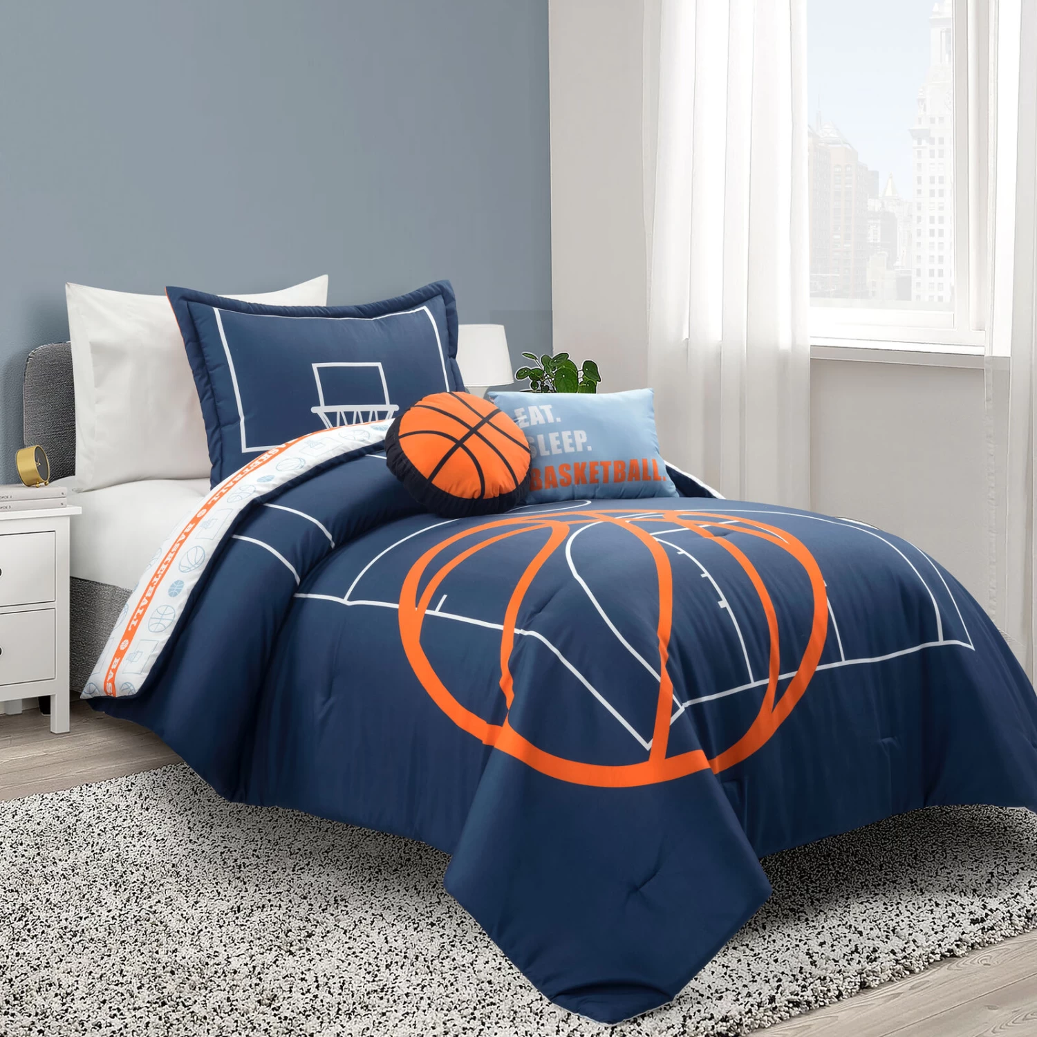 Basketball Game Reversible Oversized Comforter 5-Pc Set 4 Basketball Game Reversible Oversized Comforter 5-Pc Set - Image 2