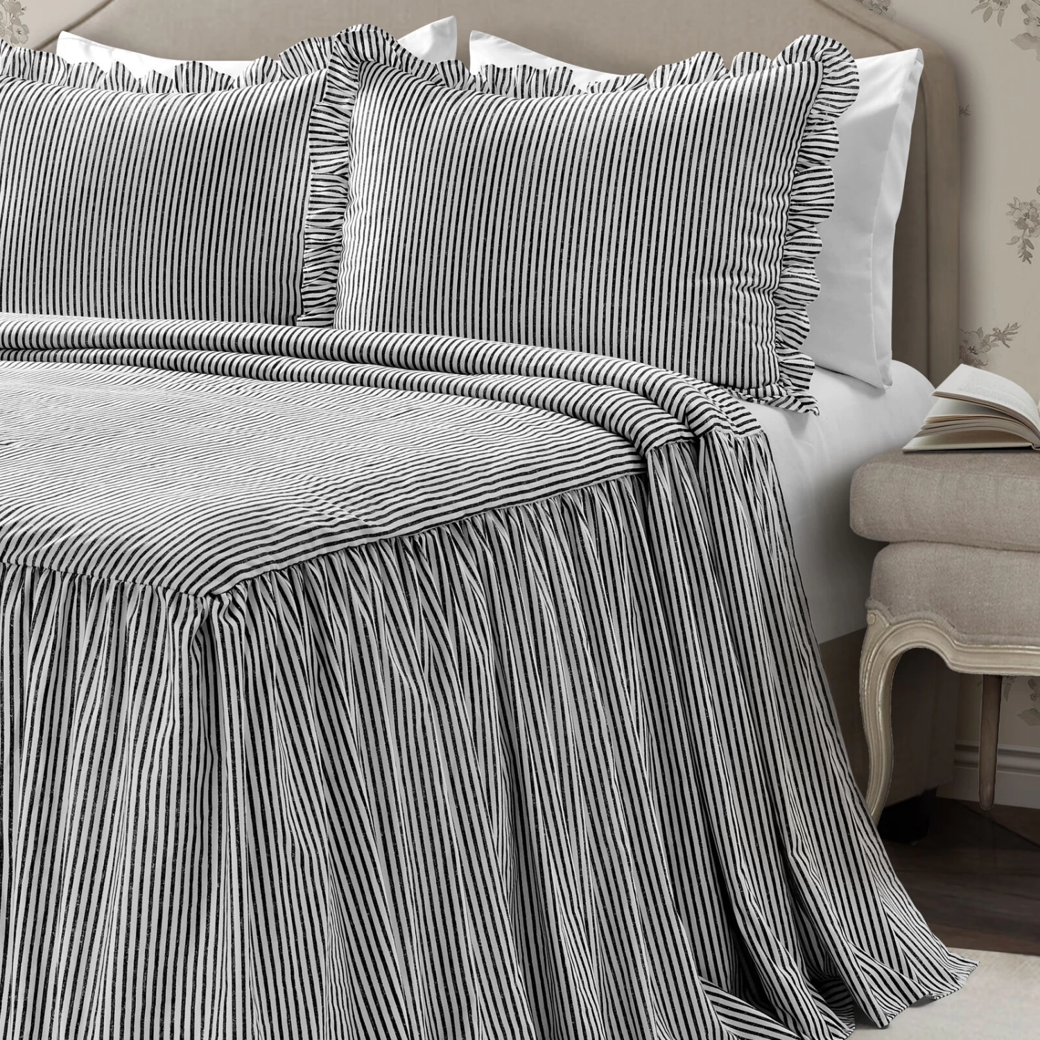 Ticking Stripe Bedspread 3Pc Set 3 Ticking Stripe Bedspread 3Pc Set