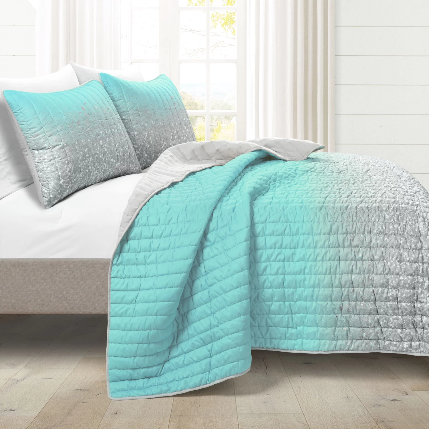 Glitter Ombre Metallic Print Quilt 5Pc Set 3 Glitter Ombre Metallic Print Quilt 5Pc Set