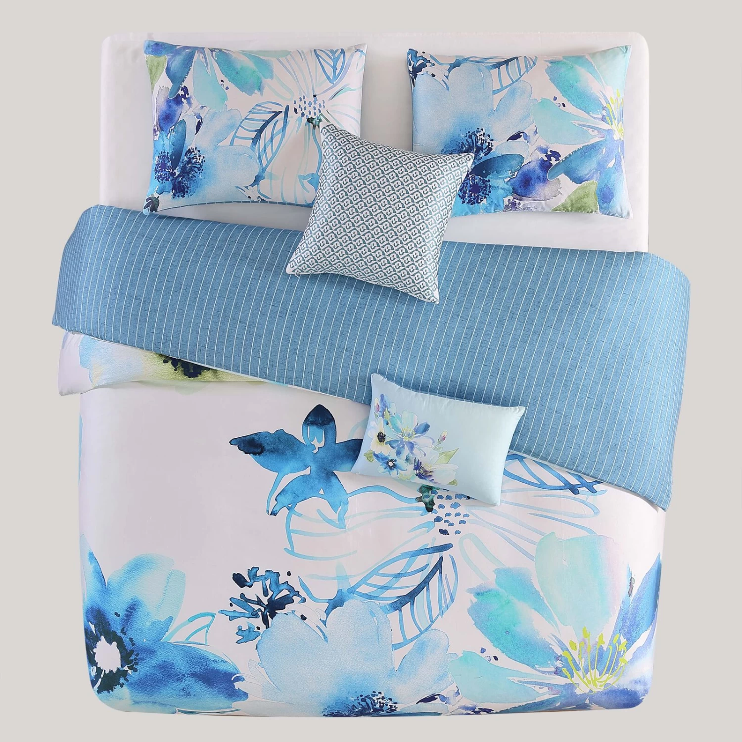 Bebejan Watercolor Blue 100% Cotton 5-Piece Reversible Comforter Set 6 Bebejan Watercolor Blue 100% Cotton 5-Piece Reversible Comforter Set - Image 4