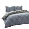 QuikFurn King 3-Piece Cotton Comforter Set With Blue Grey Damask Pattern