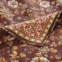 Dill Quilt Set, Bohemian, Jacobean Floral Print, Brown, Orange-Benzara 10 Dill Quilt Set, Bohemian, Jacobean Floral Print, Brown, Orange-Benzara -Fashion Bedding Store b055157b654844b39ef305ab49c8d9a2