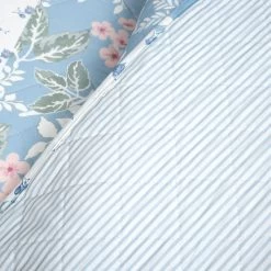 Cottage Core Flower Stripe Oversized Reversible Cotton Quilt Blue/Dusty Pink 3Pc Set Full/Queen -Fashion Bedding Store b7957b566a3445388992d02ff96bce4d