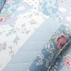 Cottage Core Flower Stripe Oversized Reversible Cotton Quilt Blue/Dusty Pink 3Pc Set Full/Queen -Fashion Bedding Store ba3a062288df4c40af699bf35b3eda66