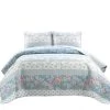 Cottage Core Flower Stripe Oversized Reversible Cotton Quilt Blue/Dusty Pink 3Pc Set Full/Queen -Fashion Bedding Store bf8928c27a2a4cfe94cc92042582fc2c