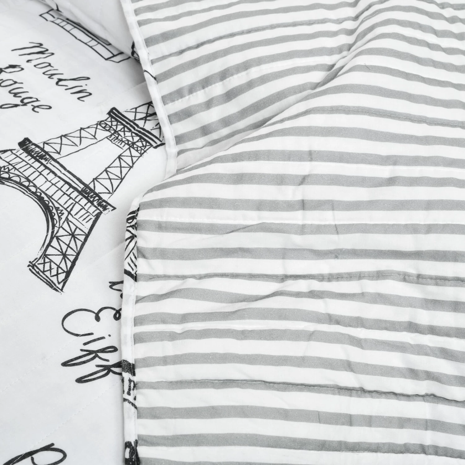 Paris Bonjour Reversible Cotton Quilt Black/White 3Pc Set King 7 Paris Bonjour Reversible Cotton Quilt Black/White 3Pc Set King - Image 5