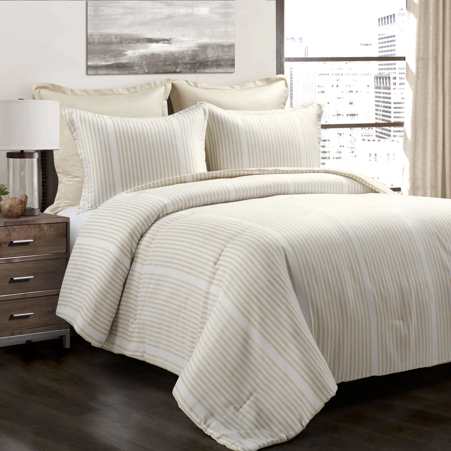 Farmhouse Drew Stripe Silver-Infused Antimicrobial Comforter 5-Pc Set 4 Farmhouse Drew Stripe Silver-Infused Antimicrobial Comforter 5-Pc Set - Image 2