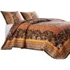 Dill Quilt Set, Bohemian, Jacobean Floral Print, Brown, Orange-Benzara 1 Dill Quilt Set, Bohemian, Jacobean Floral Print, Brown, Orange-Benzara -Fashion Bedding Store cdc03035e49149bb85a432a4216e63c2