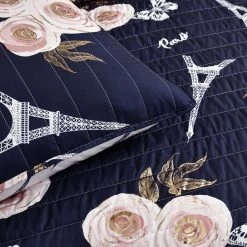 Vintage Paris Rose Butterfly Script Quilt 4Pc Set -Fashion Bedding Store cf238016095947cdaf3c293adf0b99f4