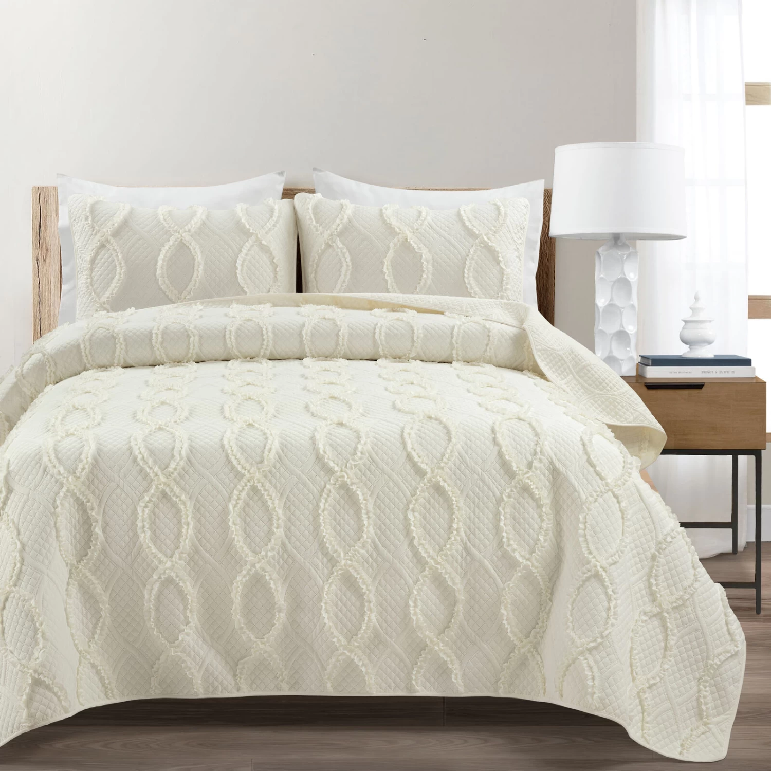 Avon Textured Ruffle Quilt 3Pc Set 4 Avon Textured Ruffle Quilt 3Pc Set - Image 2