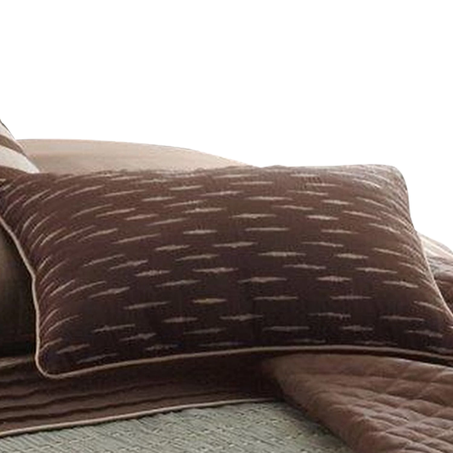 7 Piece King Polyester Comforter Set With Pleats And Texture, Gray And Brown-Benzara 7 7 Piece King Polyester Comforter Set With Pleats And Texture, Gray And Brown-Benzara - Image 5