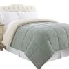 Genoa Queen Size Box Quilted Reversible Comforter The Urban Port, Gray And Beige-Benzara