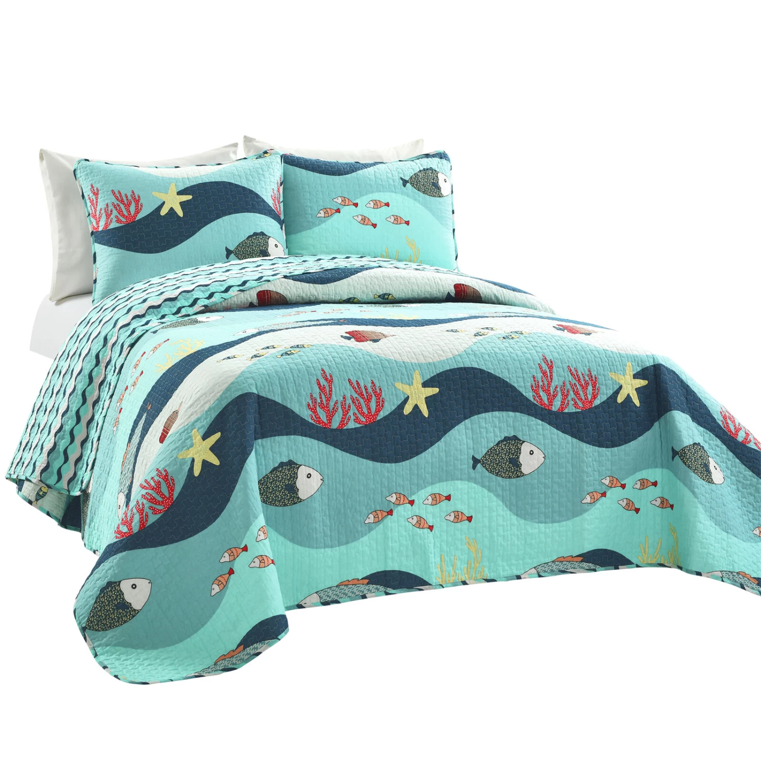 Sea Life Quilt 2Pc Set 3 Sea Life Quilt 2Pc Set