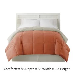 Genoa Queen Size Box Quilted Reversible Comforter The Urban Port, Orange And Gray-Benzara