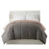 Genoa Twin Size Box Quilted Reversible Comforter The Urban Port, Gray And Pink-Benzara